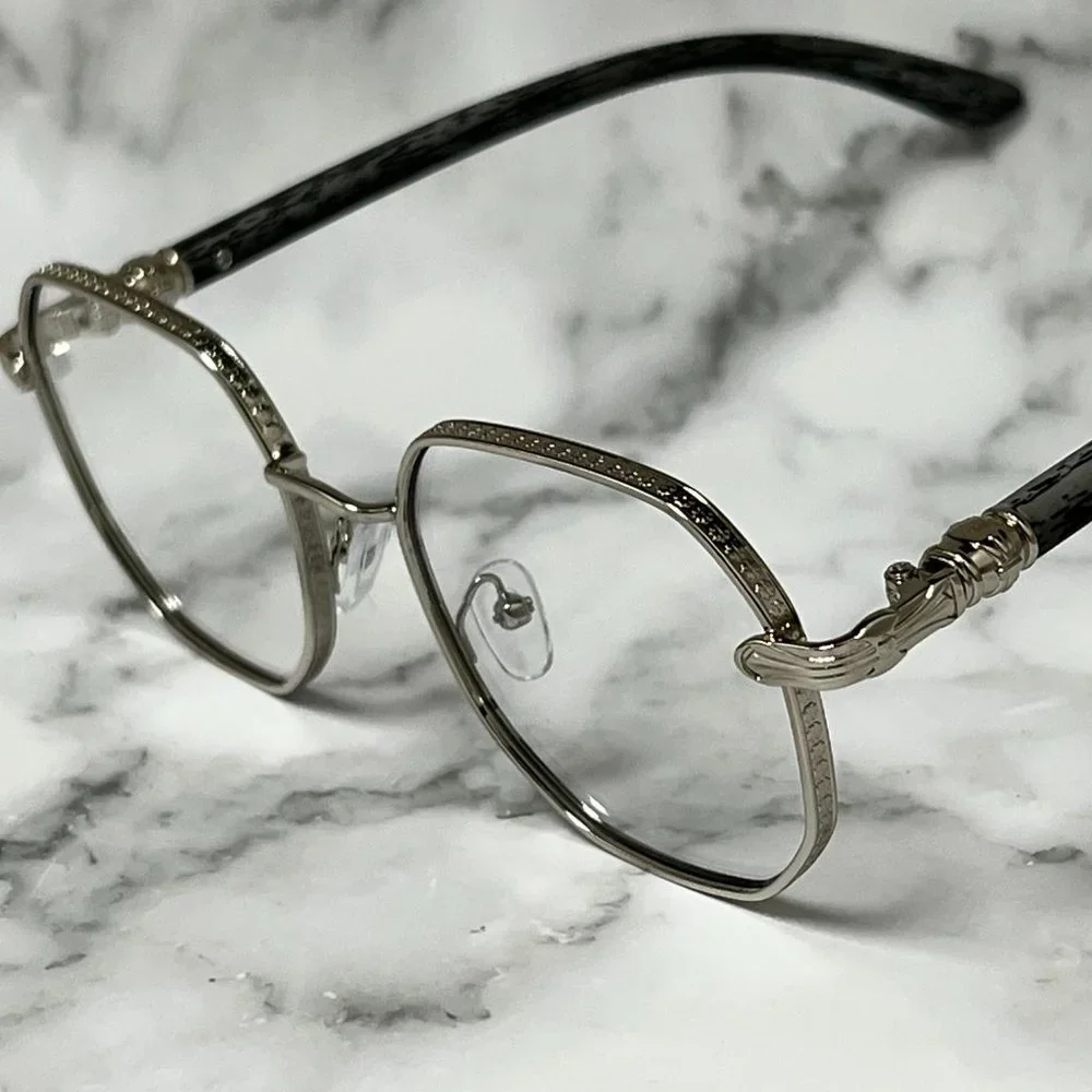 Eye‎ Glasses Round Clear Lens Hip Hop Style Flat Lens Silver Metal Buff Retro
